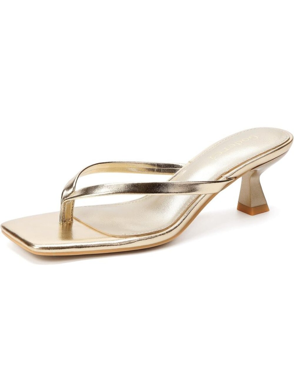 Women Matte Gold Square Open Toe Slip On Kitten Flip Flop Thong Low Heel Sandal